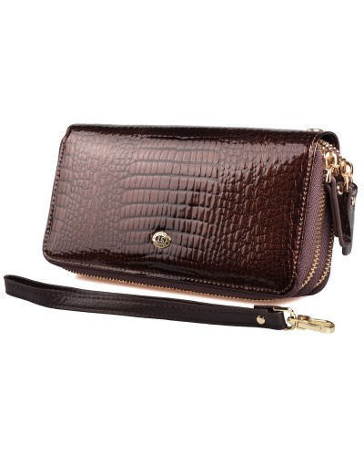 Женский кожаный кошелек на две молнии SТ S5001A Dark Brown